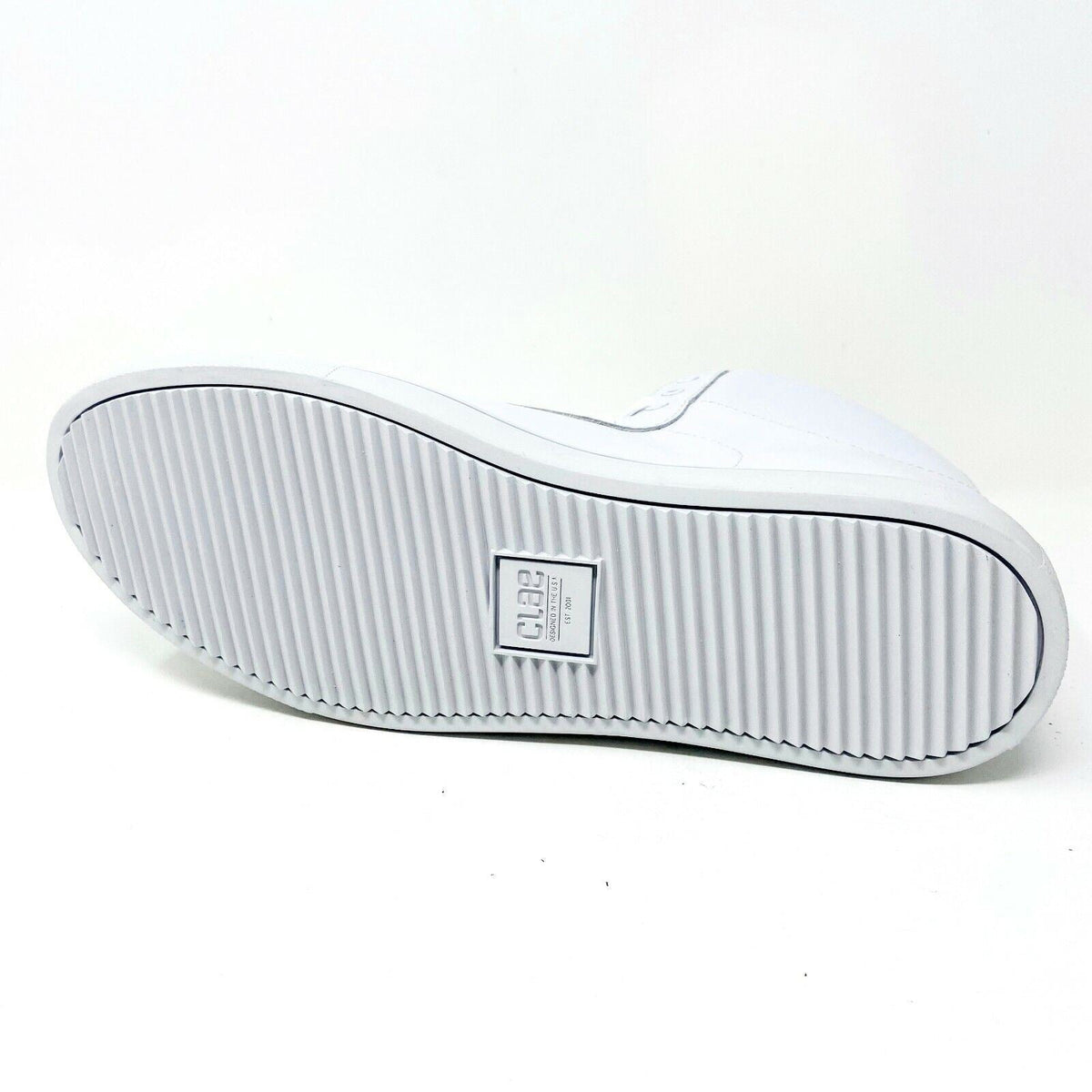 Clae Frazier White Leather Mens Premium Mid Top Casual Shoes Sneakers