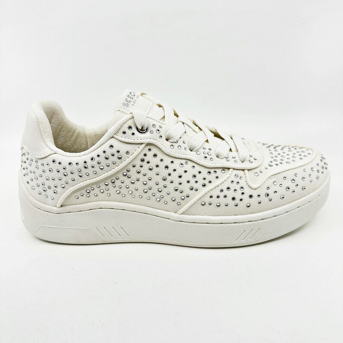 Skechers Upbeats Shiny Stepper White Silver Womens Size 8 Comfort Sneakers