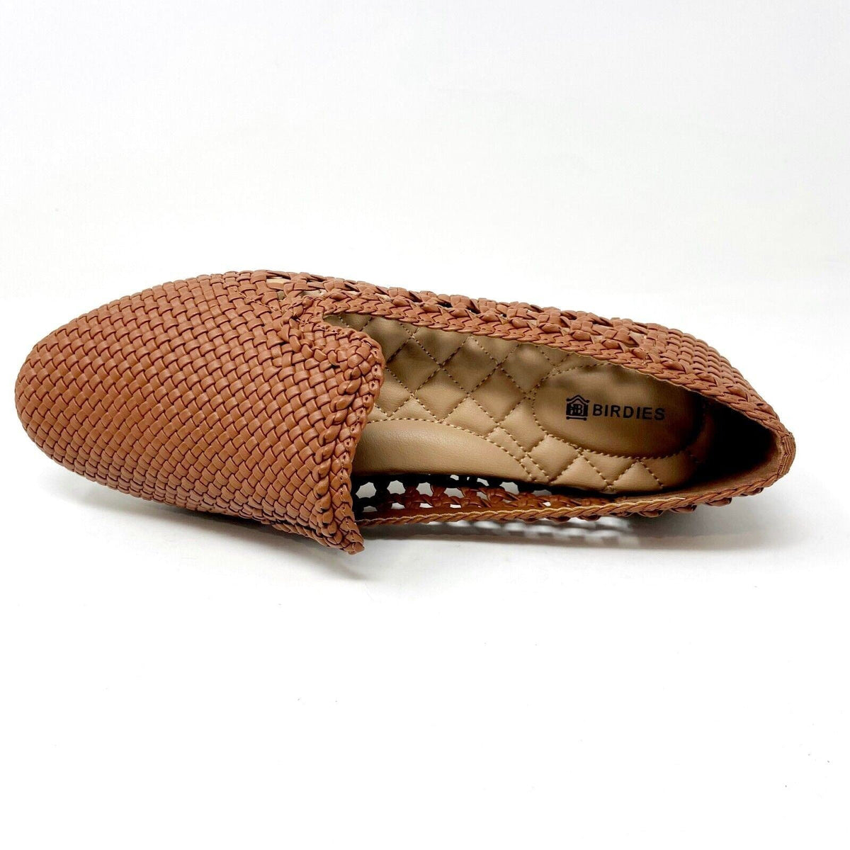 Birdies The Starling Cognac Woven Womens Vegan Leather Slip On Flats Loafers