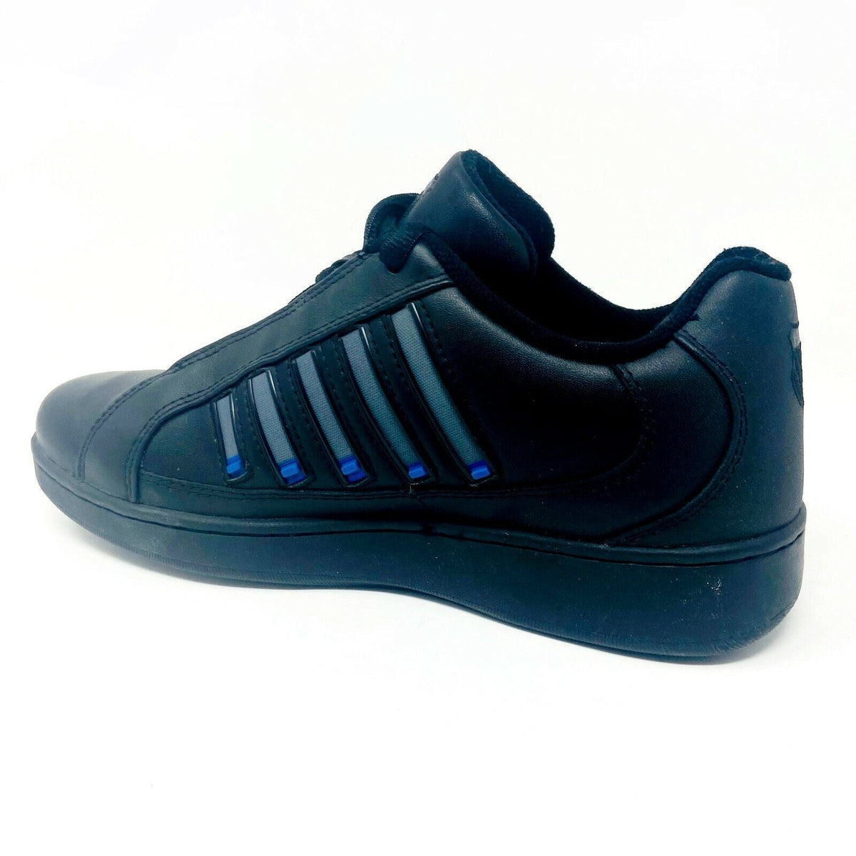 K-Swiss Mens Wallis Black Classic Blue Charcoal Leather Sneakers 01166016