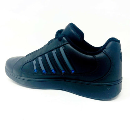 K-Swiss Mens Wallis Black Classic Blue Charcoal Leather Sneakers 01166016