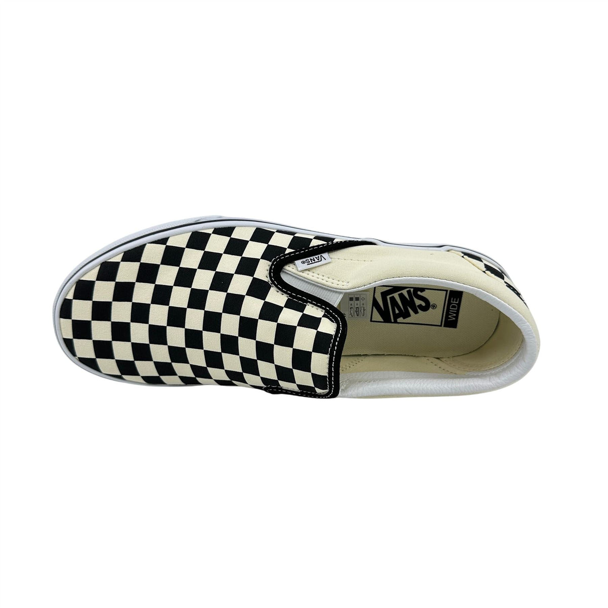 VANS Classic Slip On Checkerboard Black White Mens Wide Athletic Sneaker