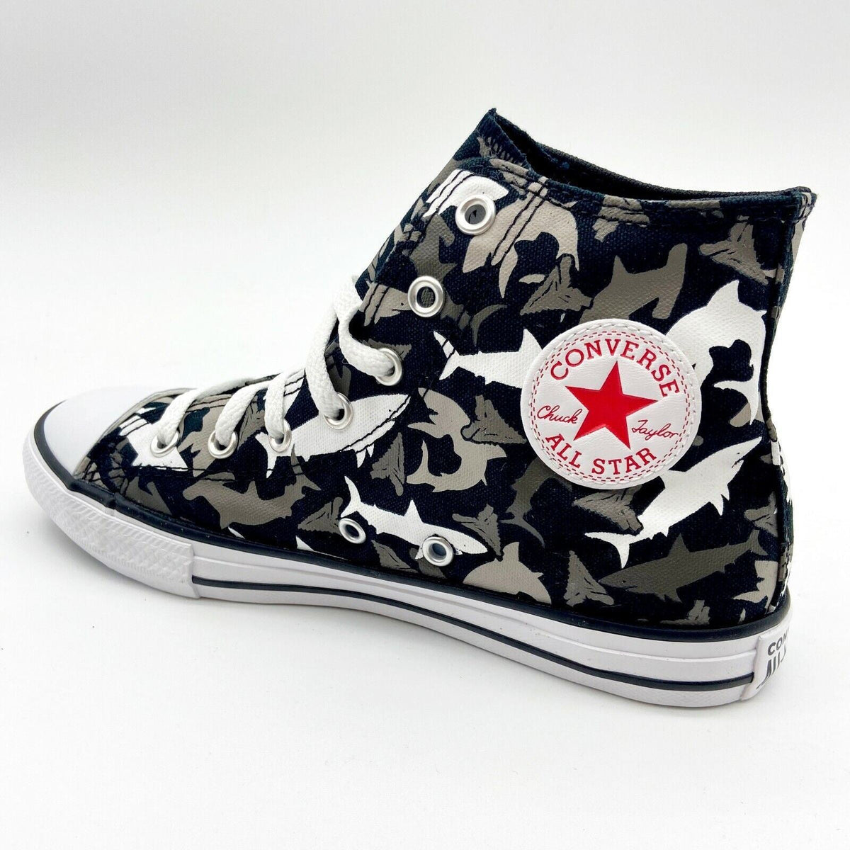 Converse CTAS Hi Shark Bite Black Red Junior Kids Casual Shoes 666888F