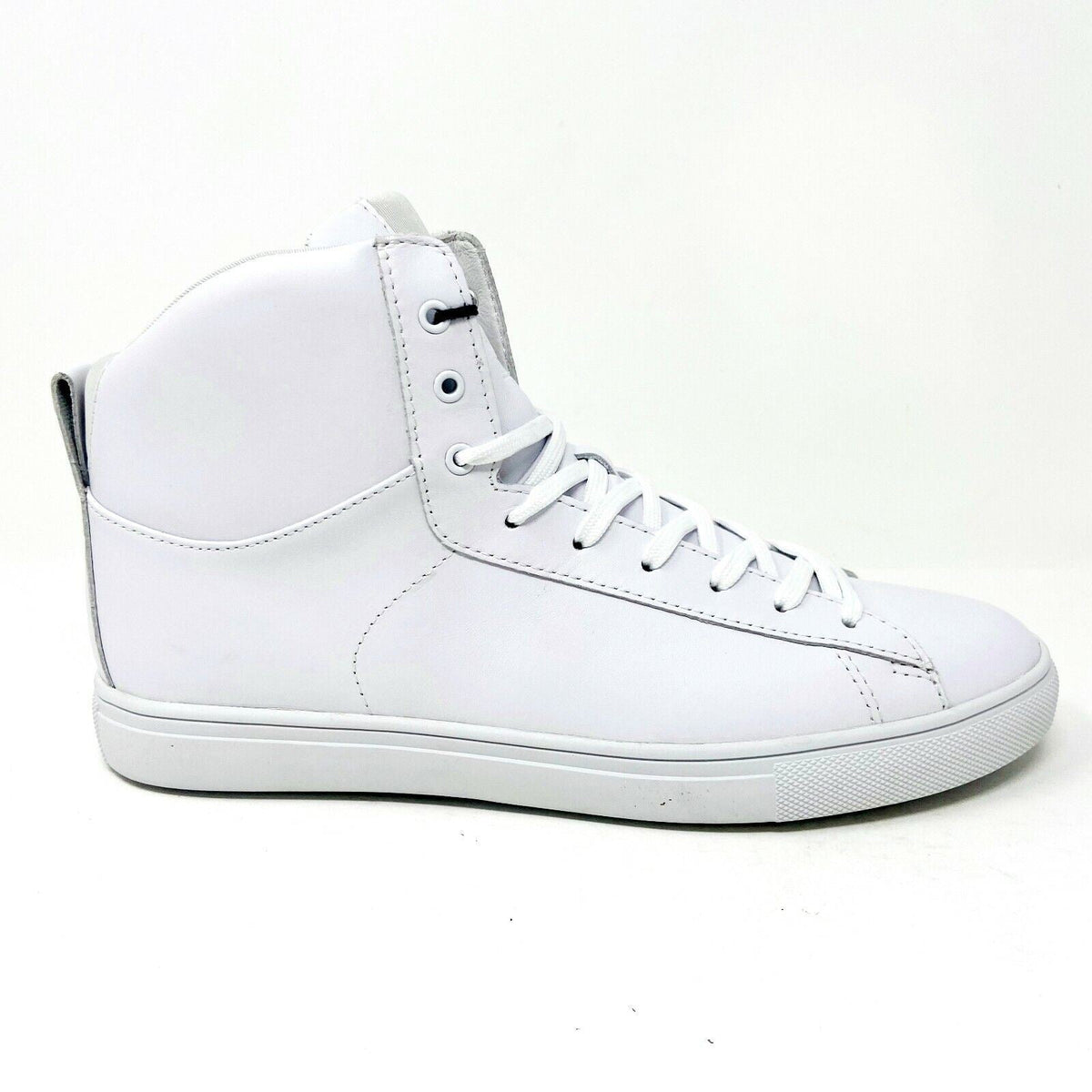 Clae Frazier White Leather Mens Premium Mid Top Casual Shoes Sneakers