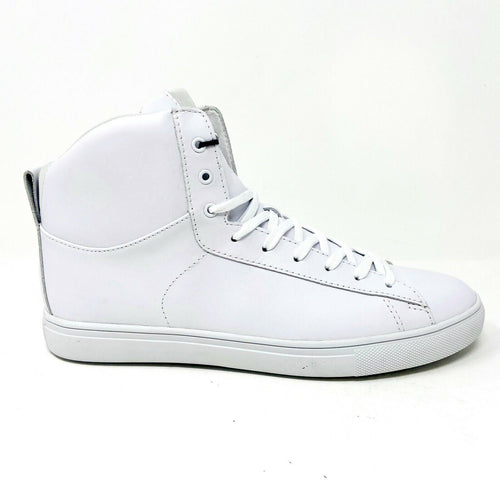 Clae Frazier White Leather Mens Premium Mid Top Casual Shoes Sneakers