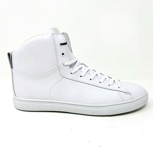 Clae Frazier White Leather Mens Premium Mid Top Casual Shoes Sneakers