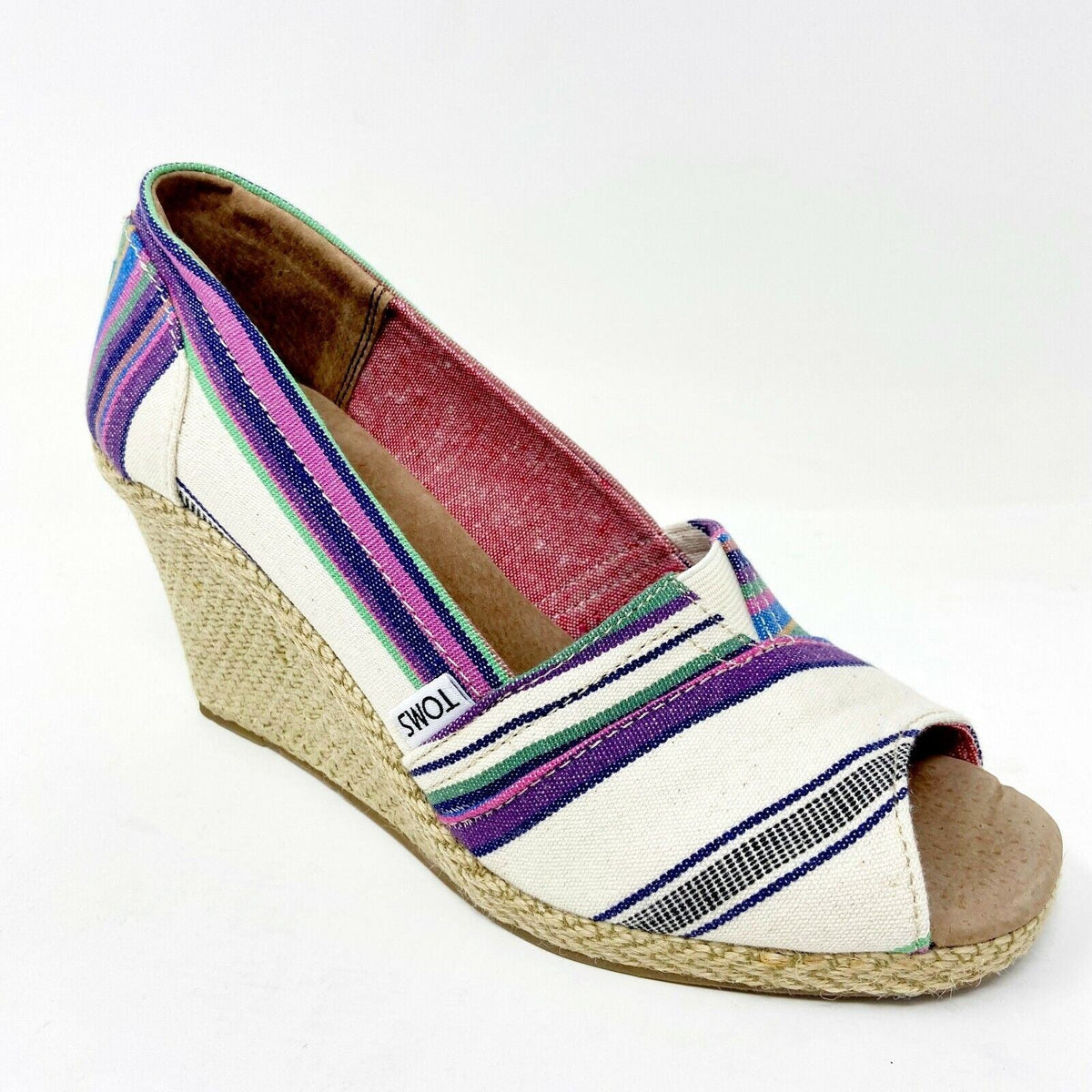 Toms Wedge Village Stripe Womens Open Toe Heel Casual Booties