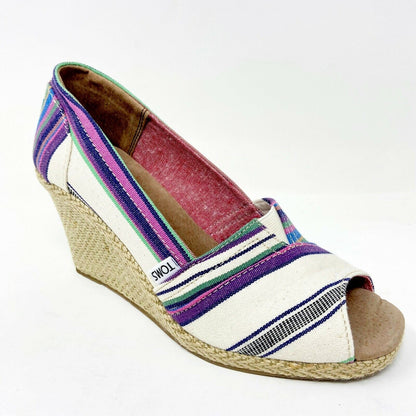 Toms Wedge Village Stripe Womens Open Toe Heel Casual Booties