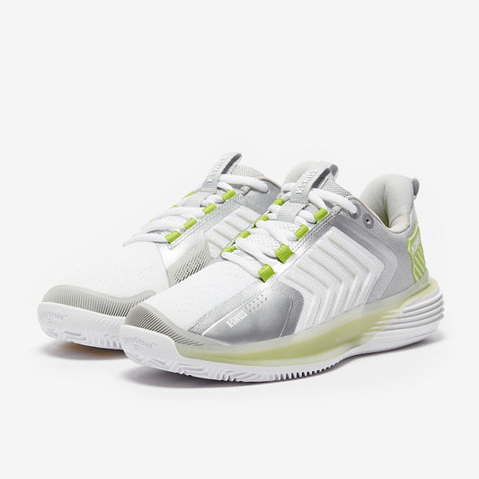 K-Swiss Womens Ultrashot 3 Tennis Shoes - White/Grey Violet/Lime Green