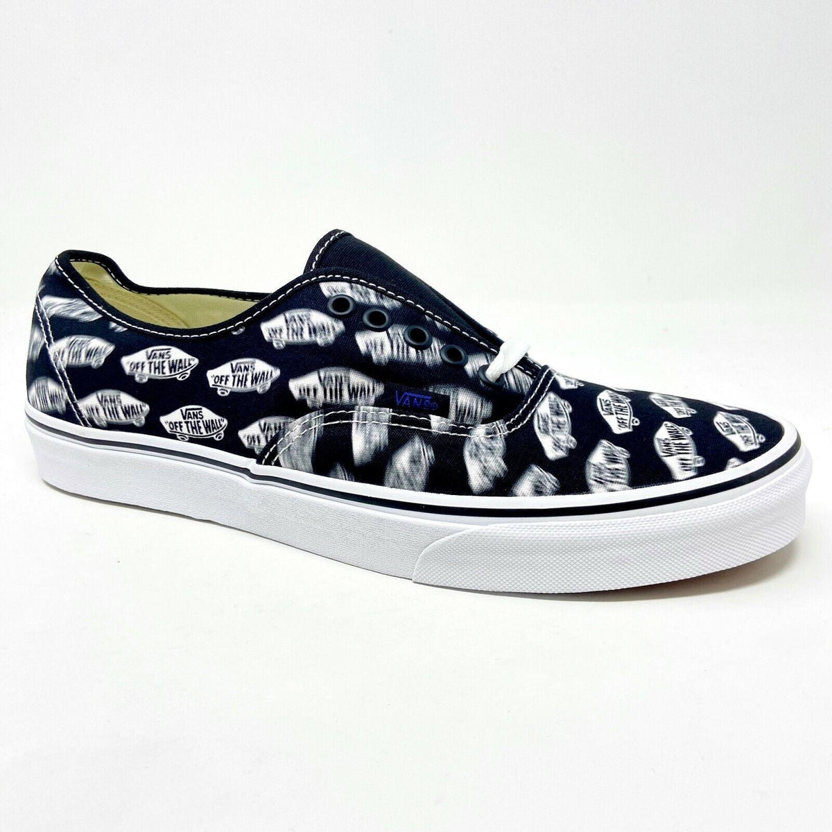 Vans Authentic (Blue Boards) Black True White Faded Logos Mens Casual Shoes