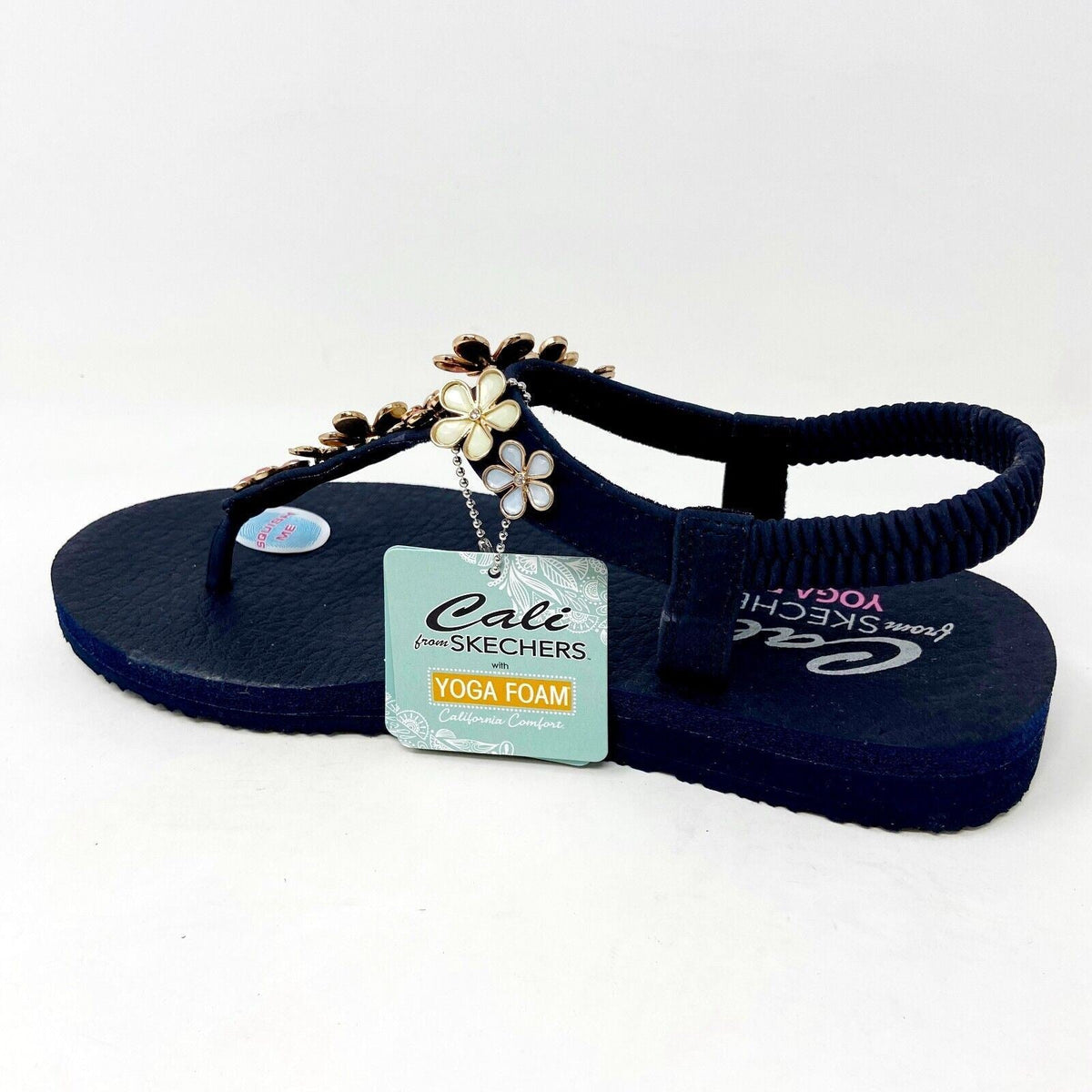 Skechers Meditation Glass Daisy Navy Multi Womens Slingback Thong Sandals