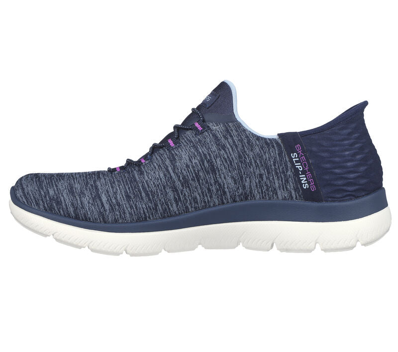 Women's Wide Fit Skechers 149937W Summits Dazzling Haze Vegan Trainers - Navy/Purple