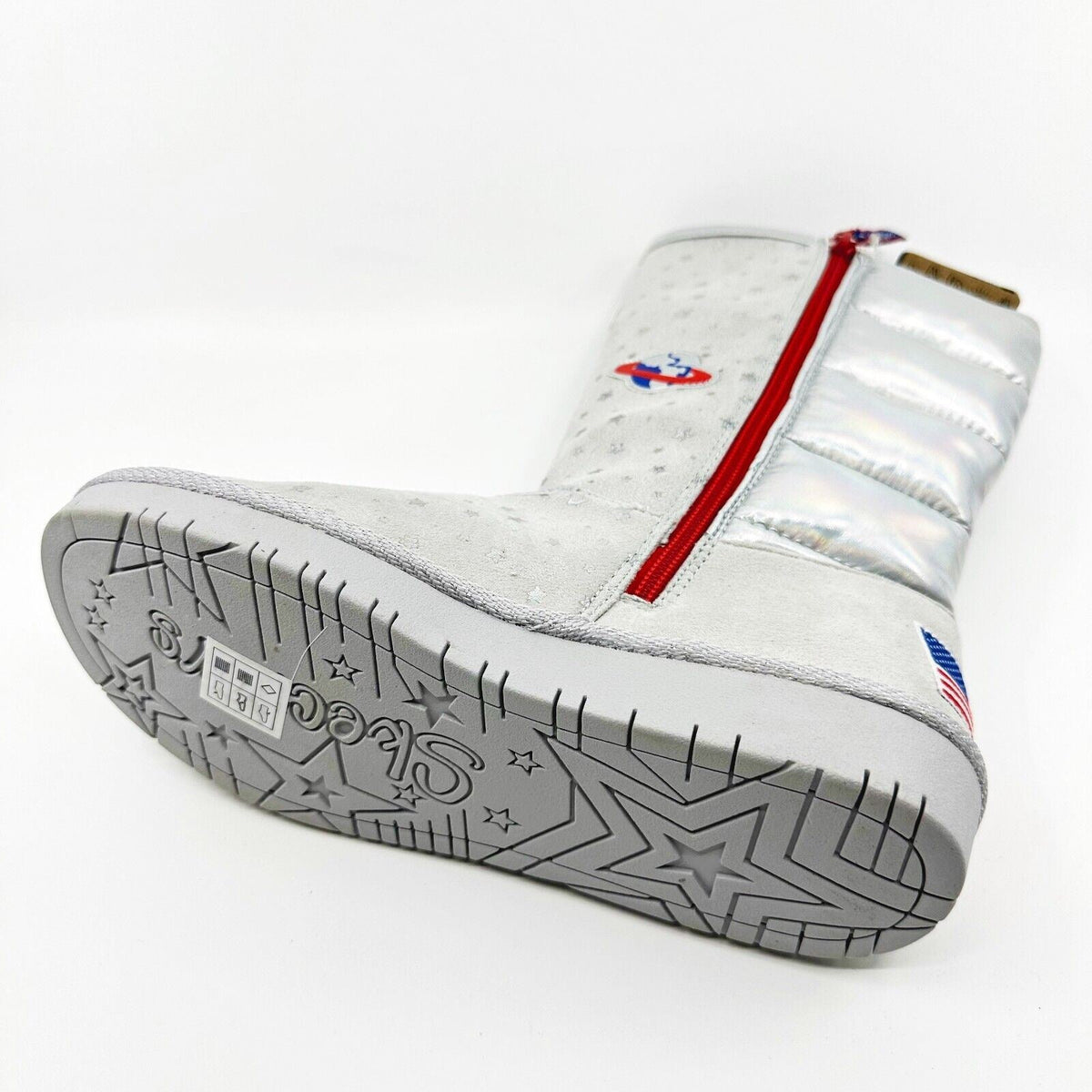 Skechers Glamslams Star Explorer Gray Kids Girls Size 4 NASA Space Tall Boots