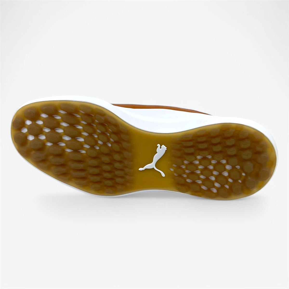 PUMA Ignite Fasten8 Crafted Navy Gold Leather Brown Mens Waterproof Golf Shoes