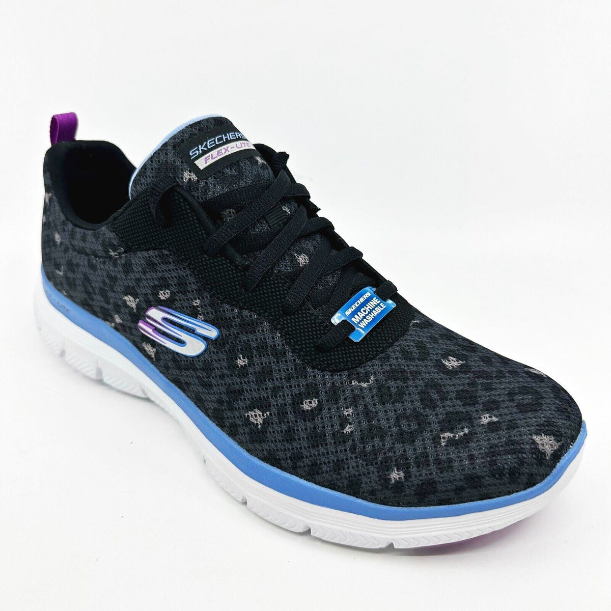 Skechers Flex Appeal 4.0 Rich Flair Black Blue Womens Size 10 Athletic Shoes