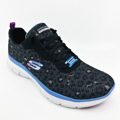 Skechers Flex Appeal 4.0 Rich Flair Black Blue Womens Size 10 Athletic Shoes