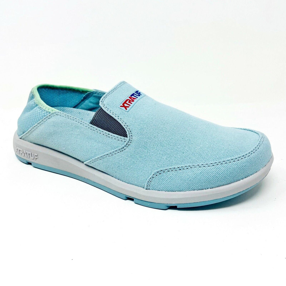 XtraTuf Yellowtail Sky Blue Slip Resistant Womens Canvas  Slip On Work Shoes
