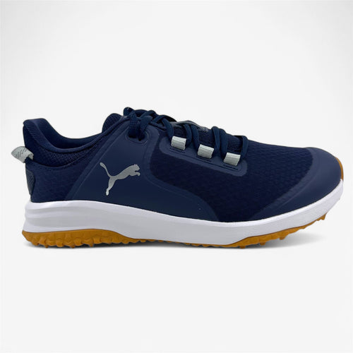 PUMA Fusion Grip Navy Silver Quiet Shade Mens Extra Wide Spikeless Golf Shoes