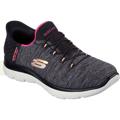 Women's Wide Fit Skechers 149937W Summits Dazzling Haze Vegan Trainers - Black/Multi