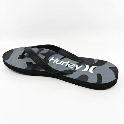 Hurley Mens Black Gray Camo Logo Flip Flop Pool Beach Sandals