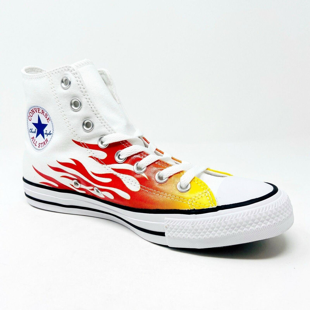 Converse Chuck Taylor All Star Hi Flames White Red Womens Sneakers 166257F