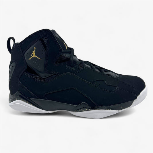Jordan True Flight Black Metallic Gold Black Mens Athletic Sneaker