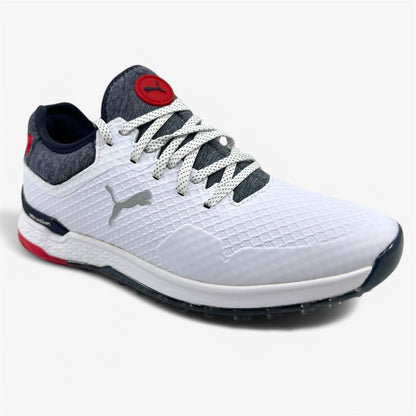 PUMA Proadapt Alphacat White Navy High Risk Red Mens Waterproof Golf Shoes