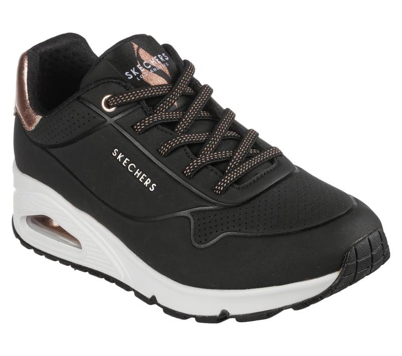 Women's Wide Fit Skechers Uno 155196W Shimmer Away Trainers - Black