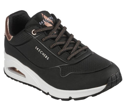 Women's Wide Fit Skechers Uno 155196W Shimmer Away Trainers - Black