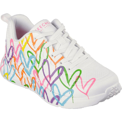 Women's Wide Fit Skechers 177977 Uno Lite Heart Of Hearts Trainers