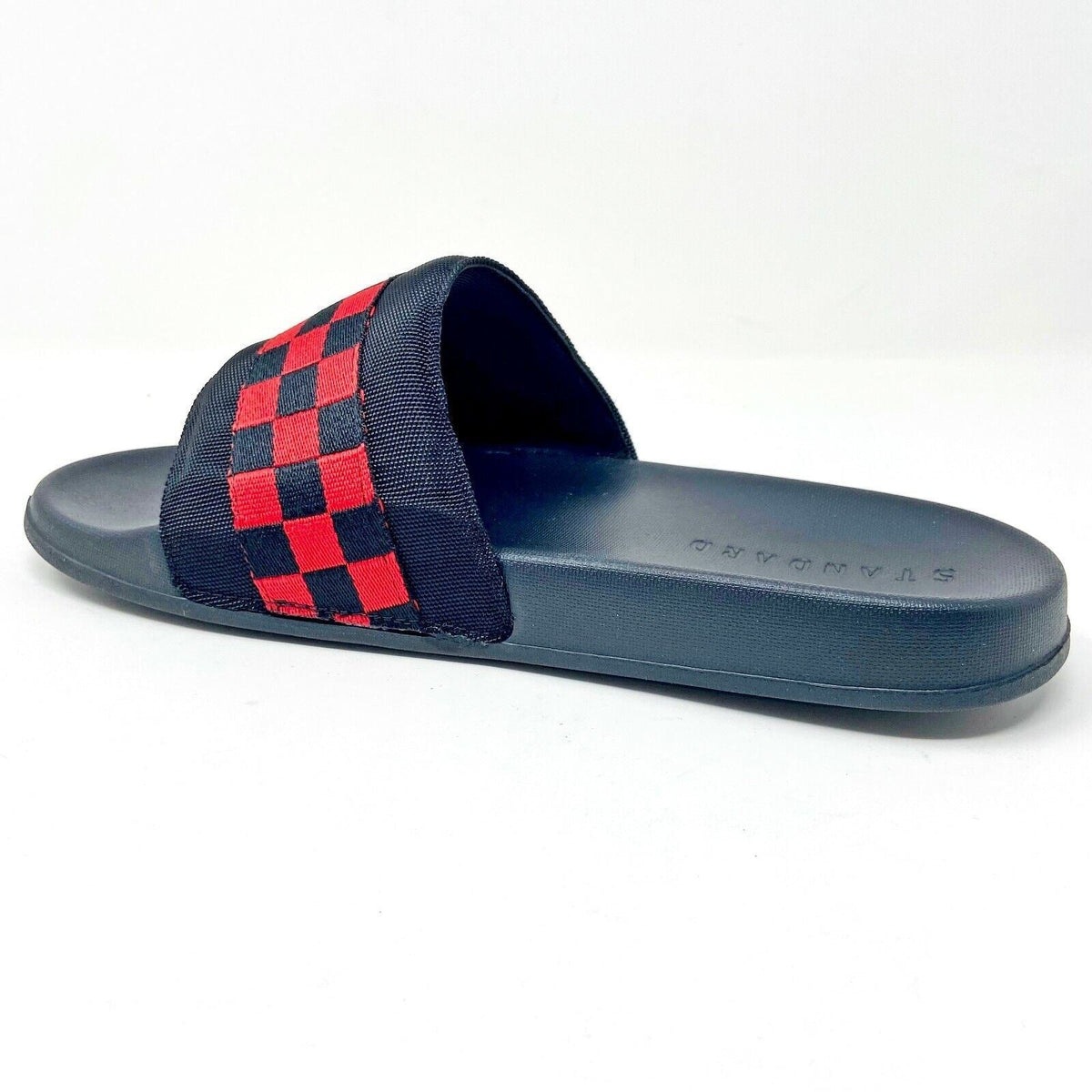 STNDRD Standard Los Angeles Monaco Checkerboard Black Red Womens Slide Sandals