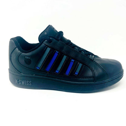 K-Swiss Mens Wallis Black Classic Blue Charcoal Leather Sneakers 01166016