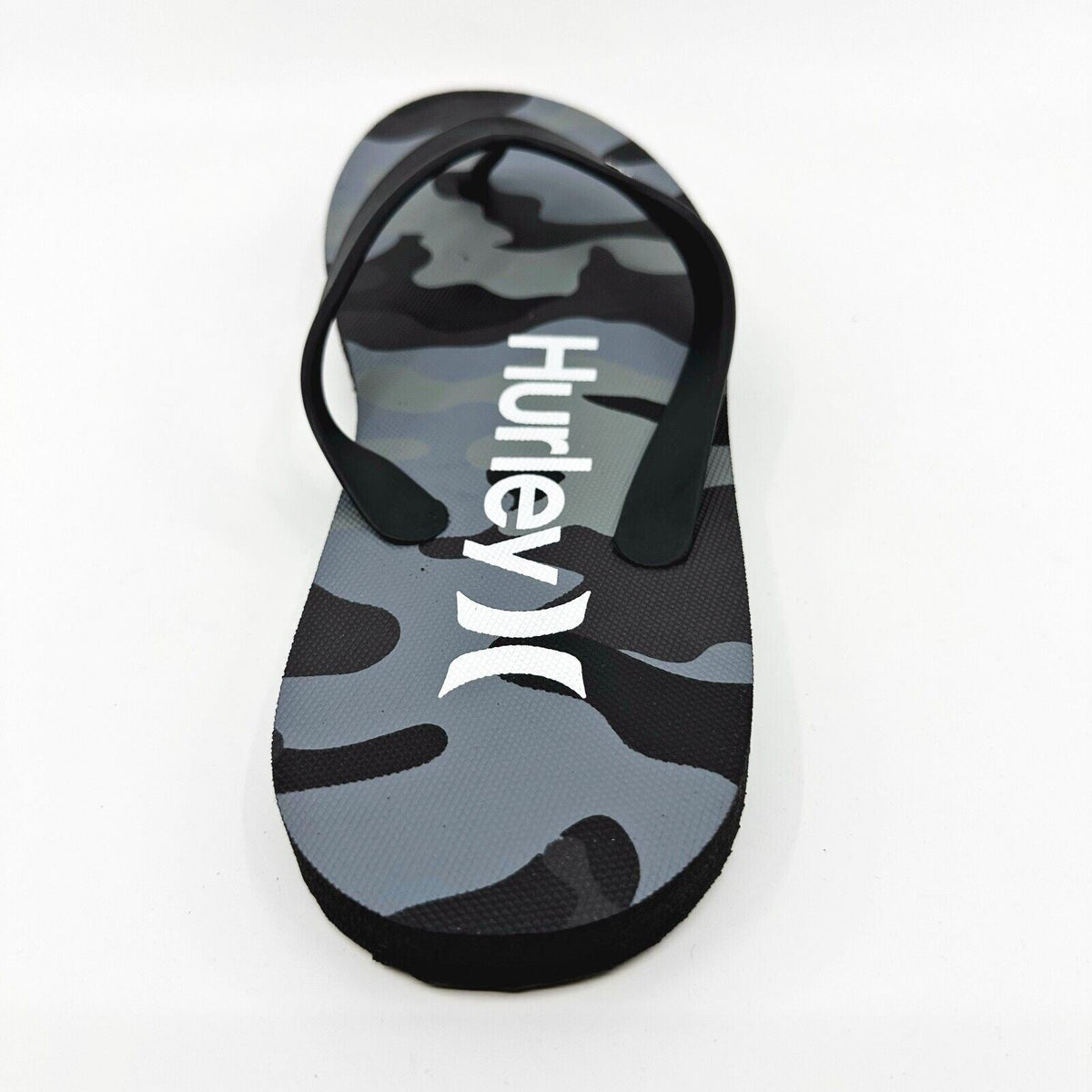 Hurley Mens Black Gray Camo Logo Flip Flop Pool Beach Sandals