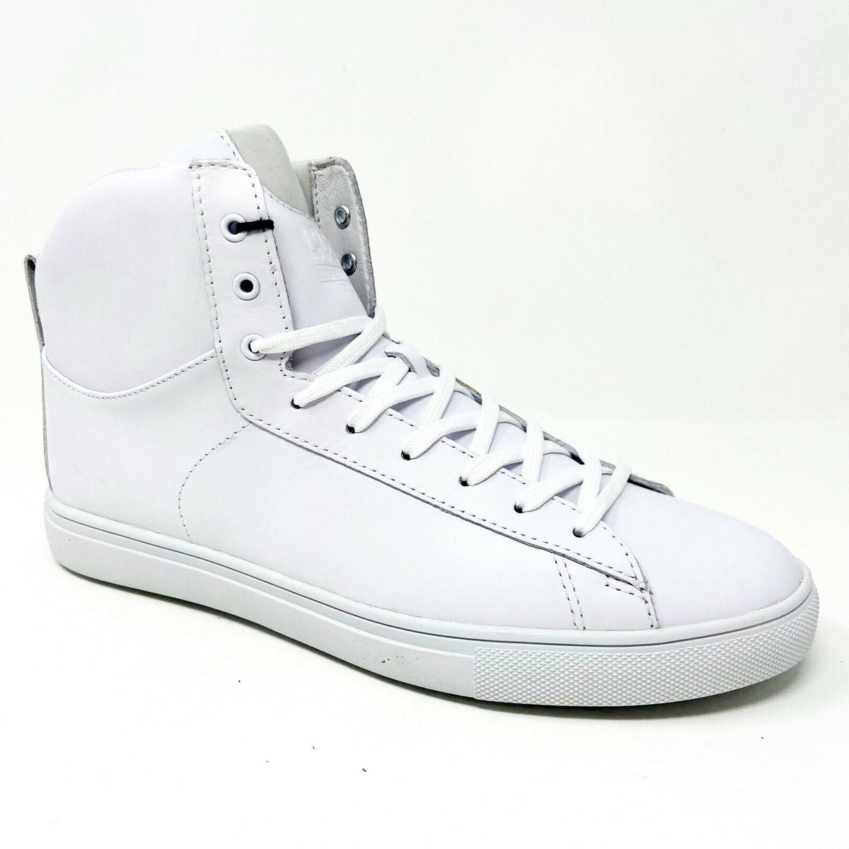 Clae Frazier White Leather Mens Premium Mid Top Casual Shoes Sneakers