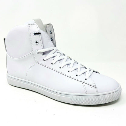 Clae Frazier White Leather Mens Premium Mid Top Casual Shoes Sneakers