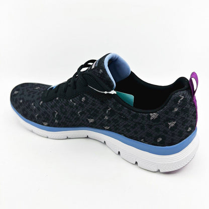 Skechers Flex Appeal 4.0 Rich Flair Black Blue Womens Size 10 Athletic Shoes