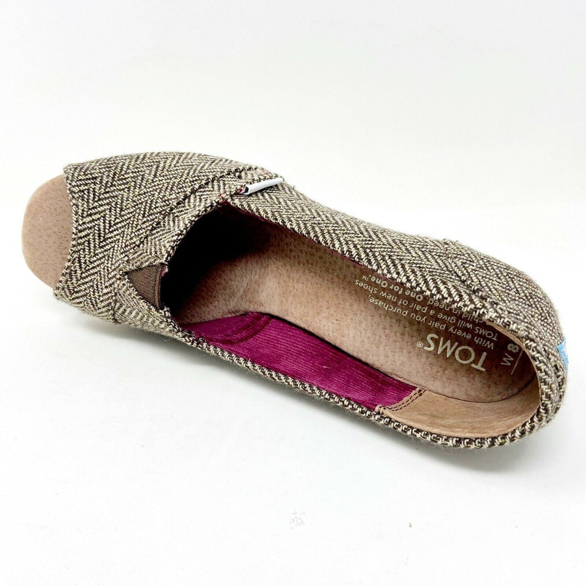 Toms Wedge Brown Metallic Herringbone Womens Open Toe Cork Heel Booties