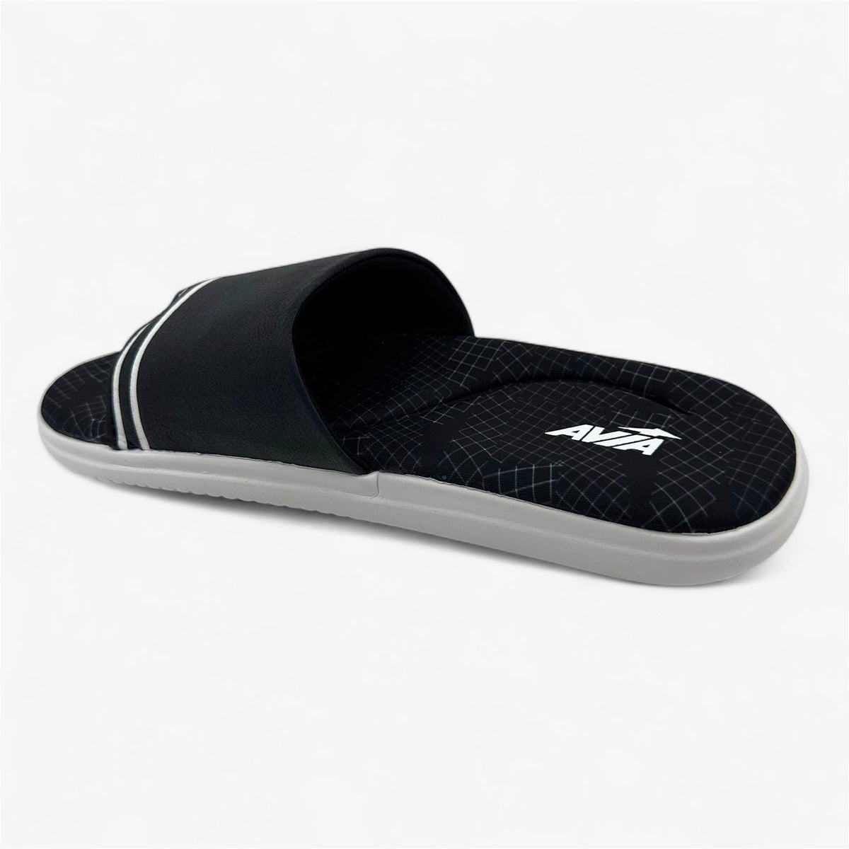 Avia Memory Foam Slide Jet Black Bright White Kids Boys Sandal Slide