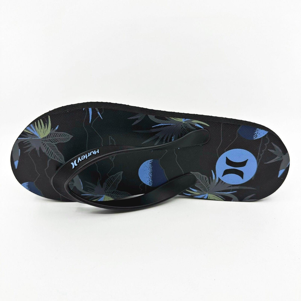 Hurley Mens Black Blue Logo Flip Flop Pool Beach Sandals