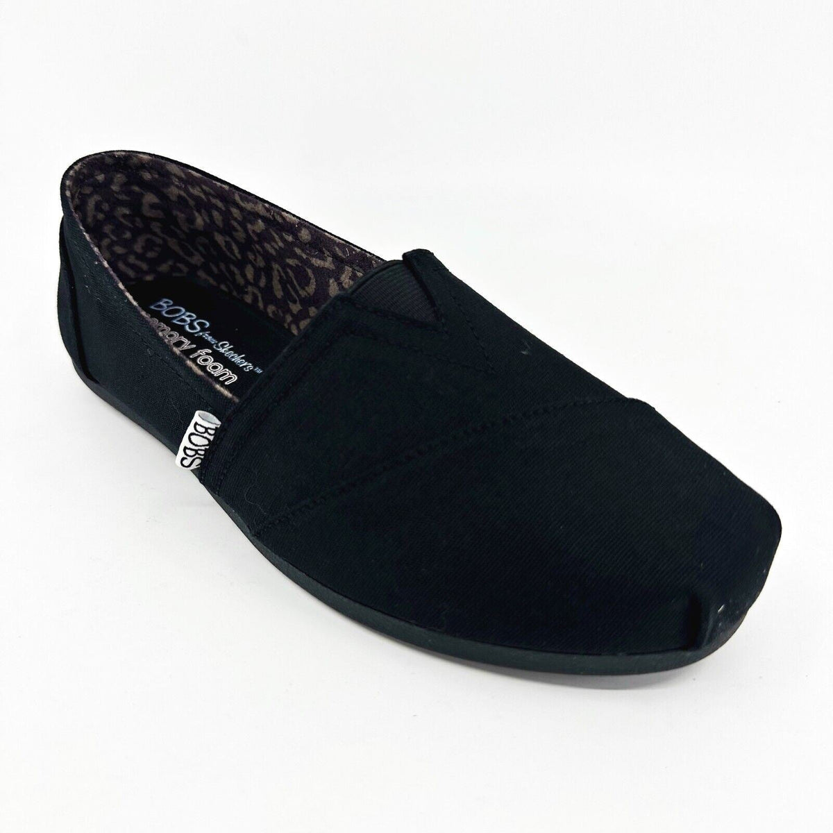 Skechers Bobs Plush Peace & Love Black Womens Wide Memory Foam Flats Shoes