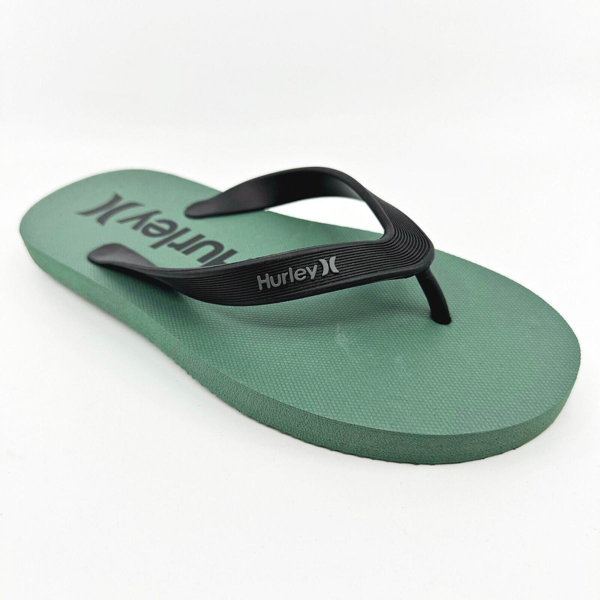 Hurley Mens Military Green Black Logo Flip Flop Pool Beach Sandals