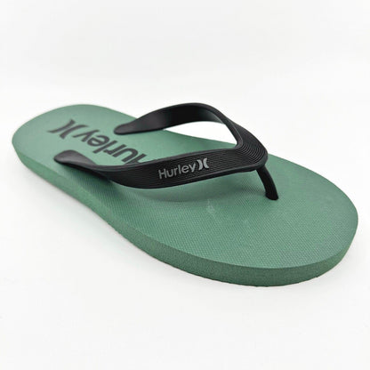 Hurley Mens Military Green Black Logo Flip Flop Pool Beach Sandals