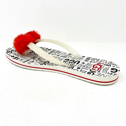 UGG Simi Fluff Manifesto White Red Womens Flip Flop Sandals 1101562 JSM