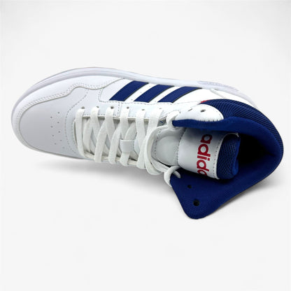 Adidas Hoops 3.0 Mid White Blue Red Kids Athletic Sneaker