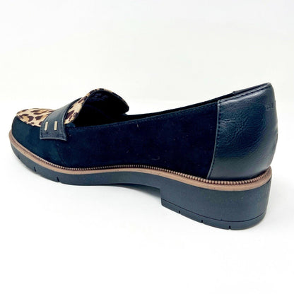 Dr Scholl's Womens Grow Up Black Tan Cheetah Slip On Casual Loafers G4585M1201