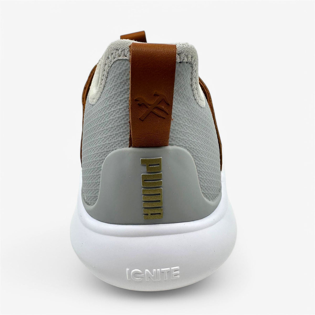 PUMA Ignite Fasten8 Crafted Rise Gold Leather Brown Mens Waterproof Golf Shoes
