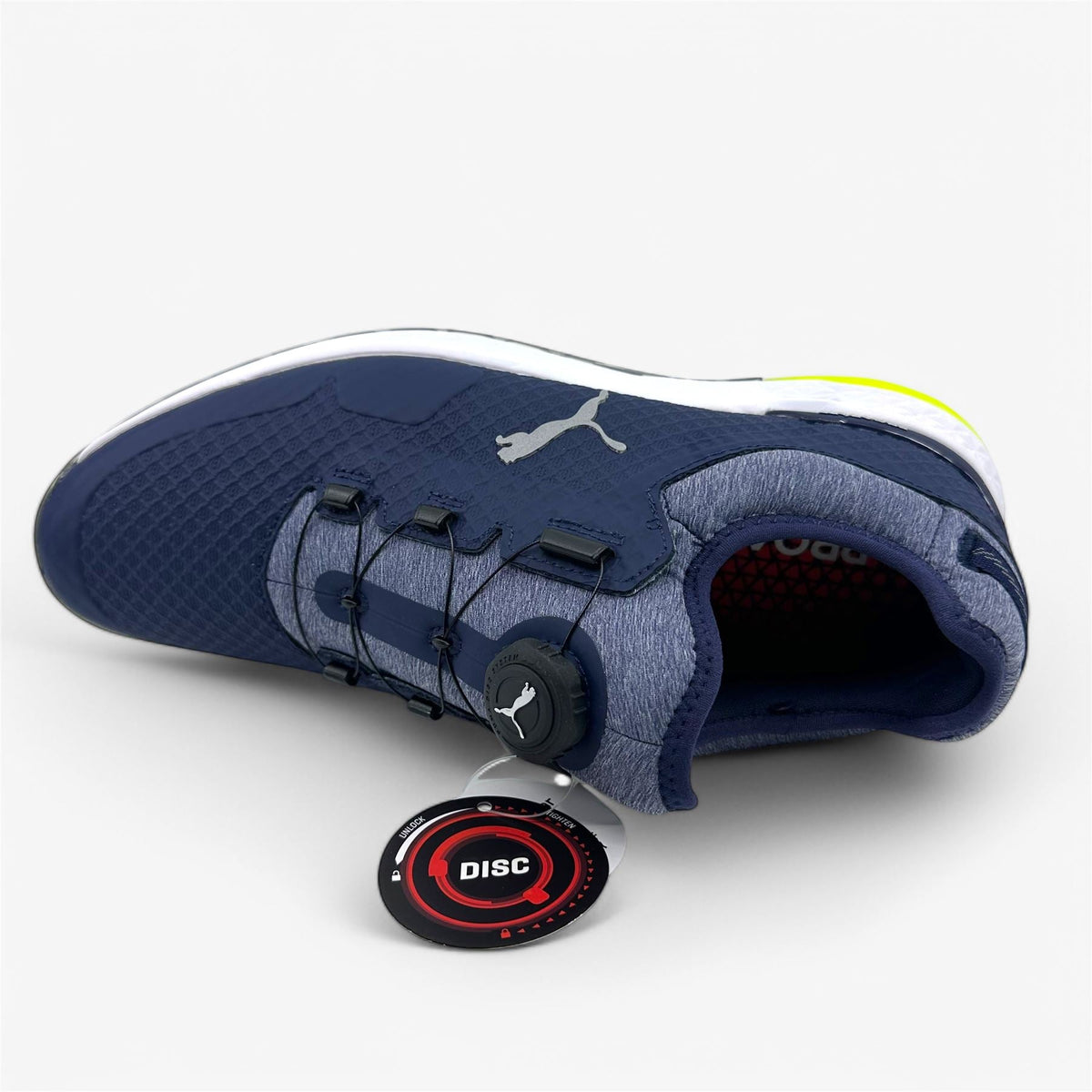 PUMA Proadapt Alphacat Disc Peacoat Silver Yellow Mens Waterproof Golf Shoes