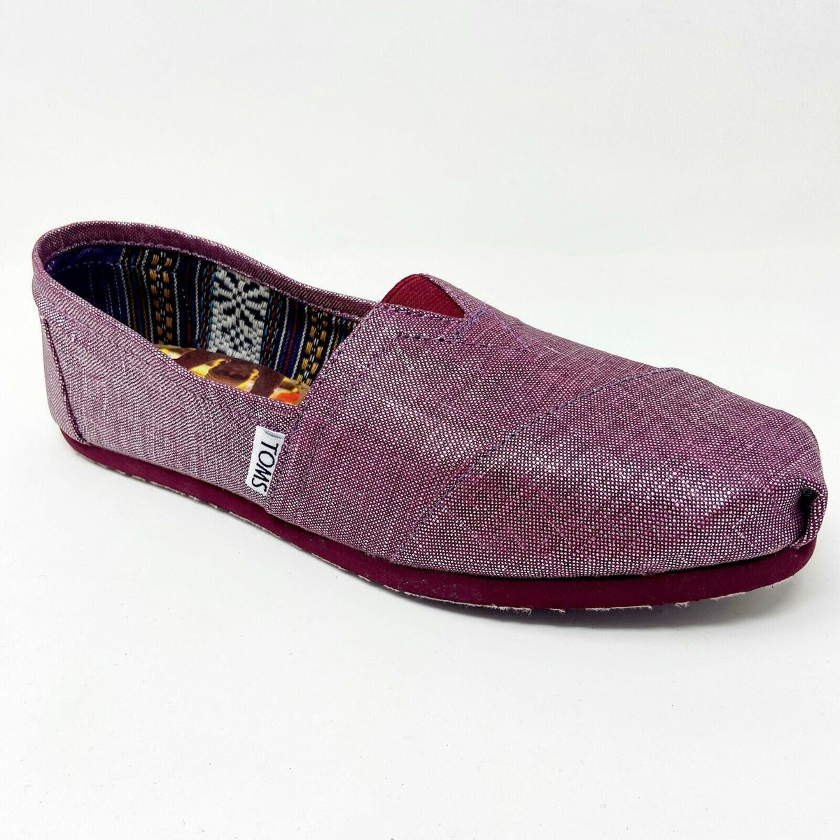 Toms Classics Raspberry Metallic Linen Womens Slip On Casual Flat Shoes