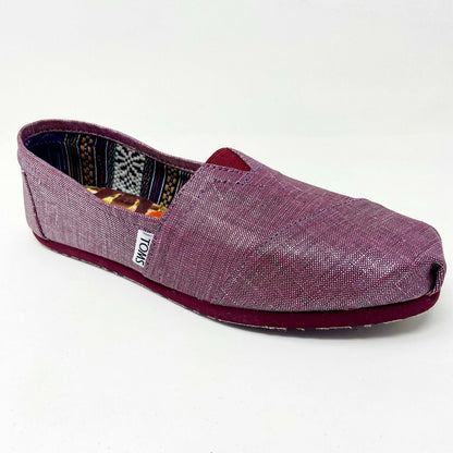Toms Classics Raspberry Metallic Linen Womens Slip On Casual Flat Shoes