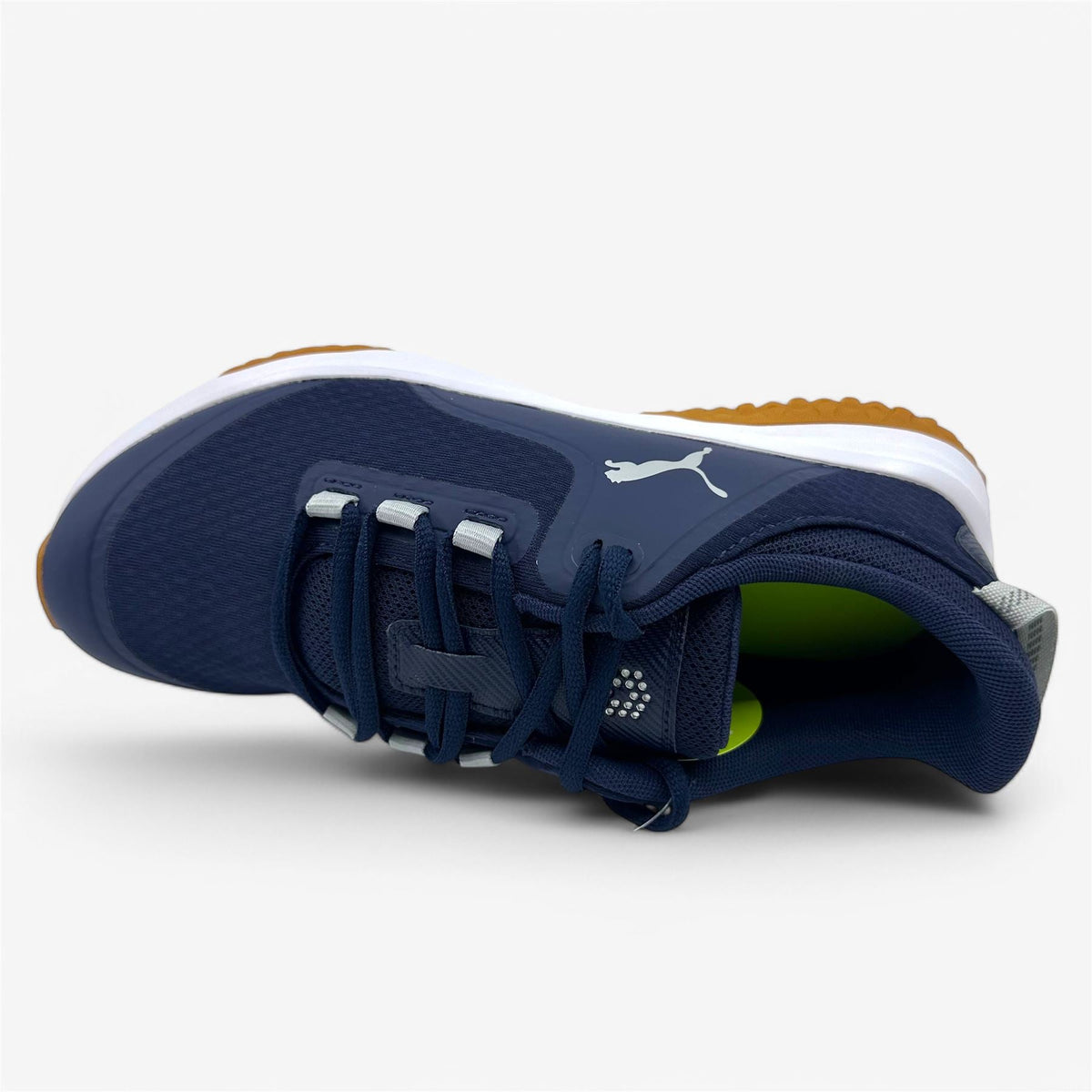 PUMA Fusion Grip Navy Silver Quiet Shade Mens Extra Wide Spikeless Golf Shoes
